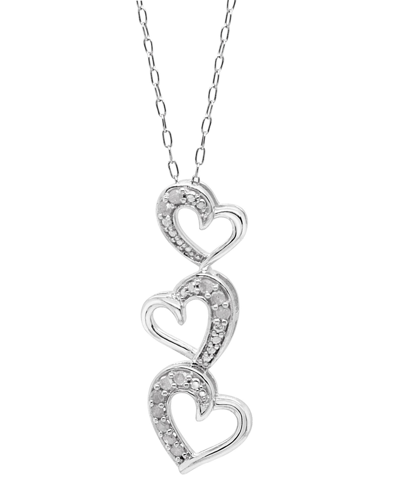 Подвеска Diamond Triple Heart 18" (1/10 ct. t.w.) в Sterling Silver