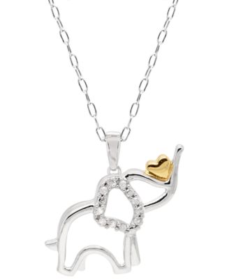 Diamond Elephant Heart 18" Pendant Necklace (1/10 ct. t.w.) in Sterling Silver & 14k Gold-Plate