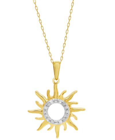 Подвесное ожерелье Diamond Sun 18" с бриллиантами (1/10 ct. t.w.) из стерлингового серебра и позолоты 14k