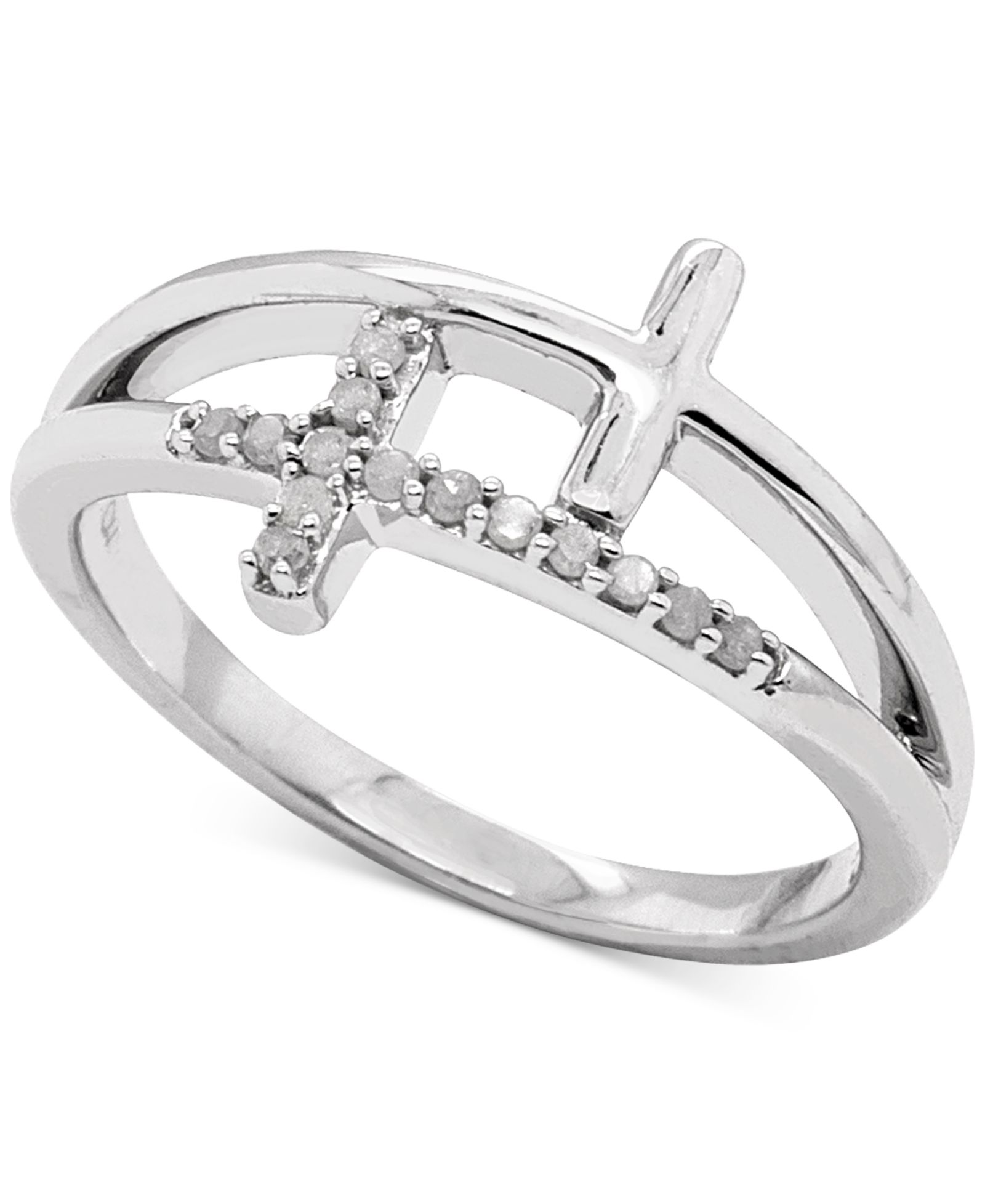 Кольцо Diamond Double East-West Cross из стерлингового серебра (1/10 ct. t.w.)