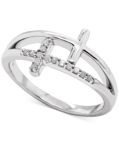 Кольцо Diamond Double East-West Cross из стерлингового серебра (1/10 ct. t.w.)