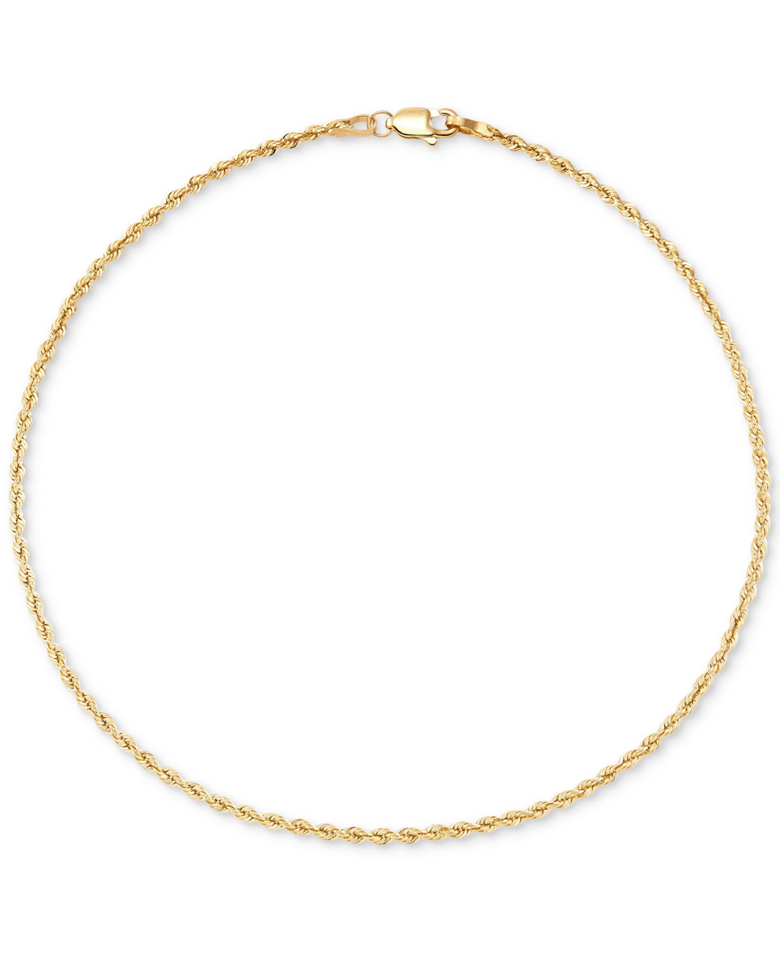 Lightweight Glitter Rope Link Ankle Bracelet in 10k Gold