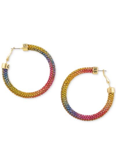 Серьги-кольца GUESS Gold-Tone Pavé Crystal Ombré Rainbow Sparkle, 2"