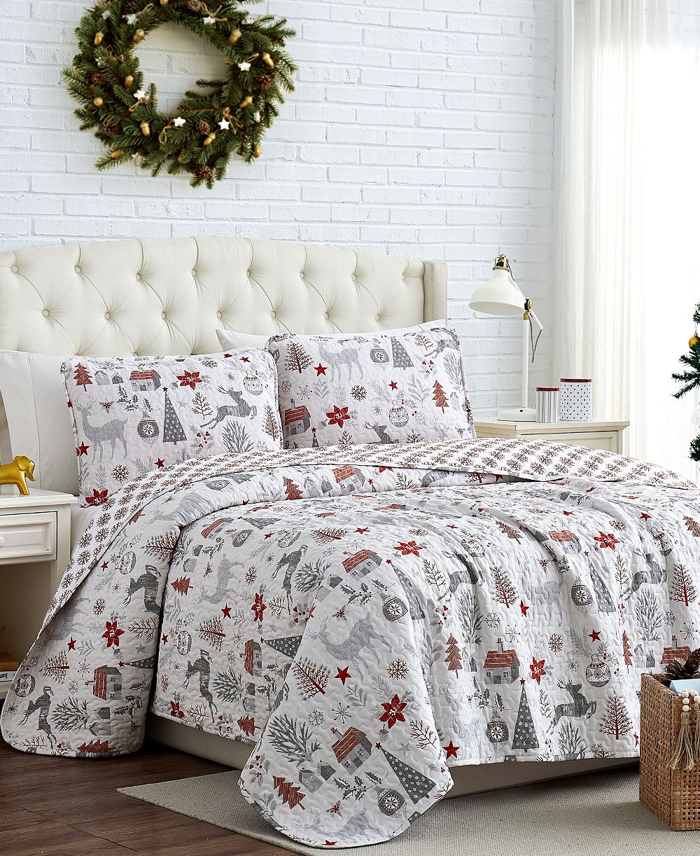 Southshore Fine Linens Holly Jolly Lane Oversized Reversible 3-Pc. Quilt Set, Full/Queen
