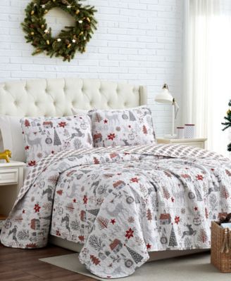 Southshore Fine Linens Holly Jolly Lane Oversized Reversible 3-Pc. Quilt Set, Full/Queen