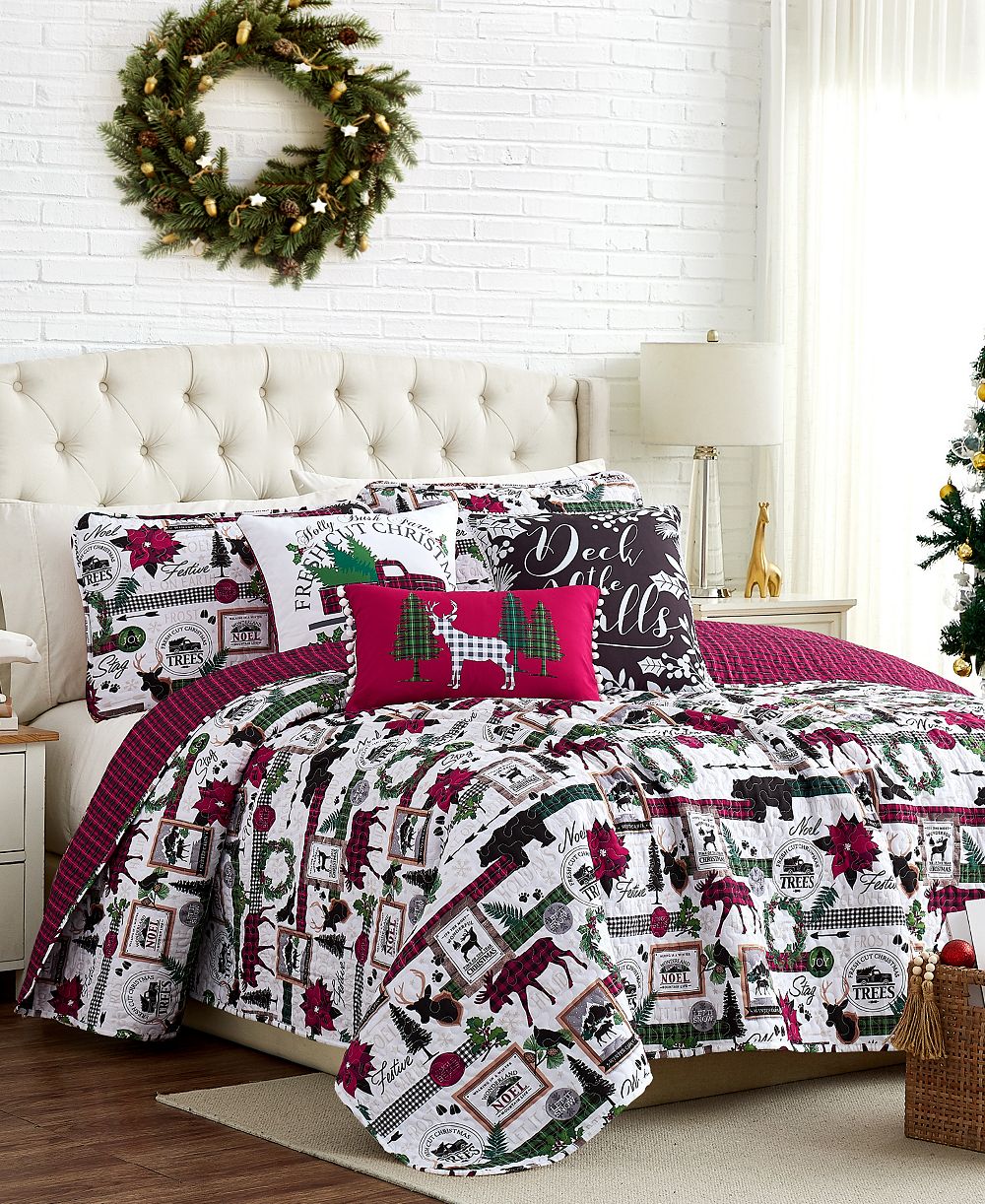 Комплект постельного белья Southshore Fine Linens Merry Town Christmas Oversized Reversible 6-Pc. Quilt Set, Twin/Twin XL