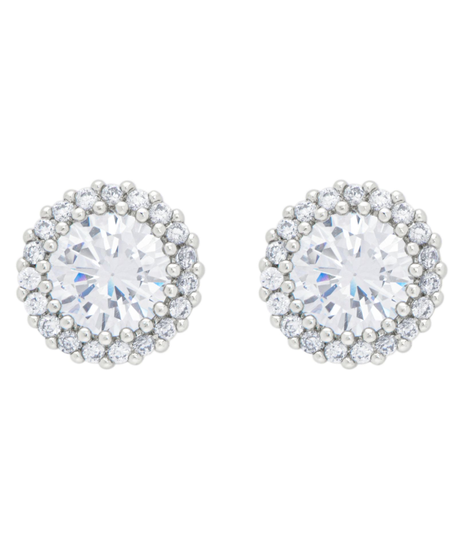 Women's Fine Silver Plated Round Halo Cubic Zirconia Stud Earrings