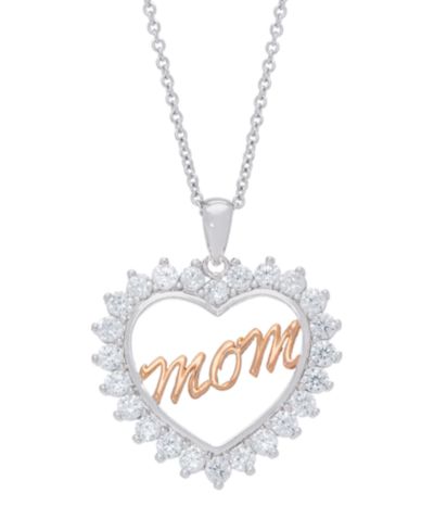 Женское ожерелье с кулоном Mom из серебра с фианитами
