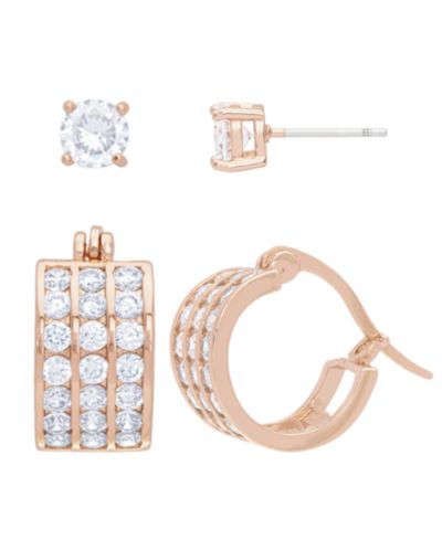 Женский набор серег-колец с Cubic Zirconia, 4 шт, 14k Rose Gold Plated