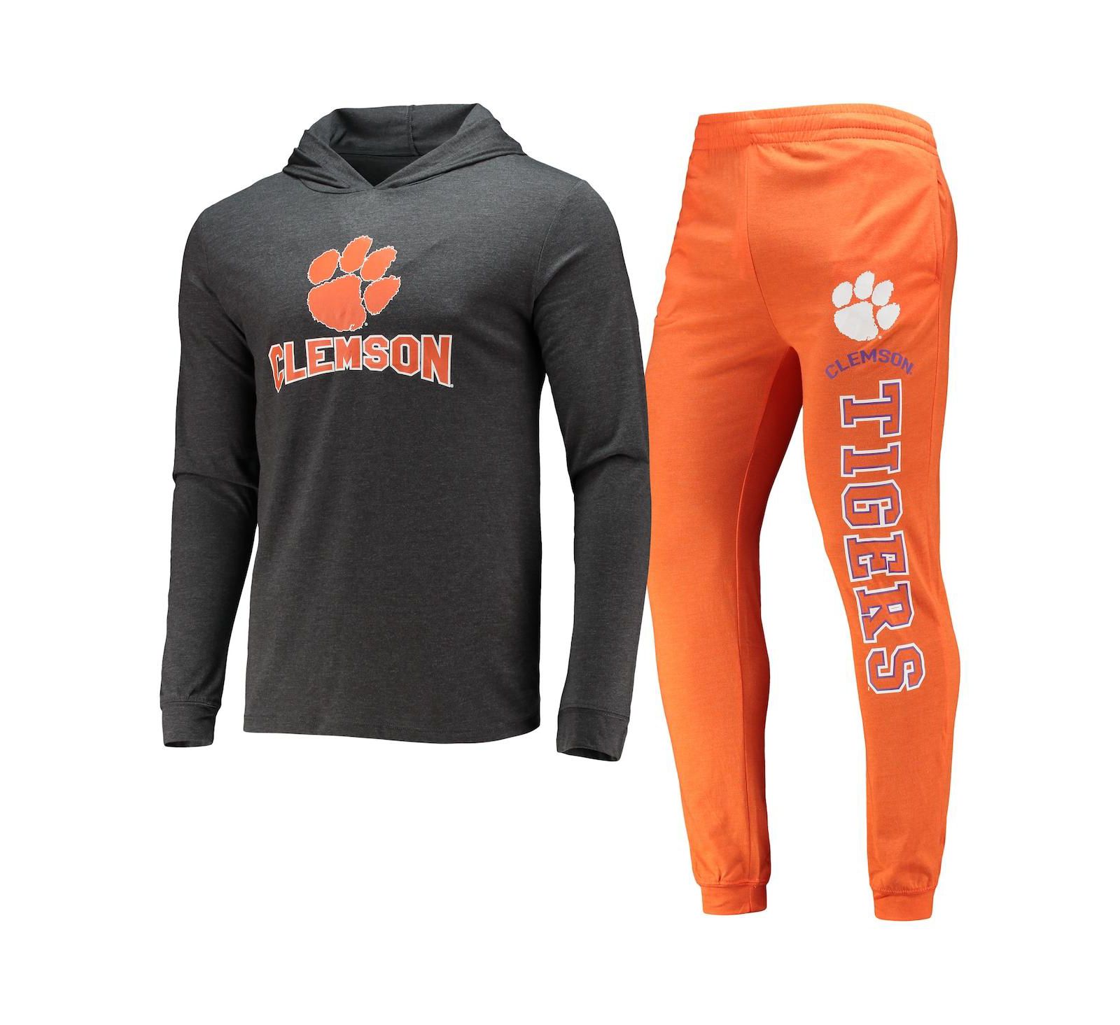 Men's Concepts Sport Orange, Charcoal Clemson Tigers Meter Long Sleeve Hoodie T-shirt and Jogger Pants Set