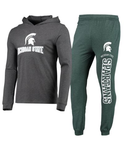 Men's Concepts Sport Heathered Green, Heathered Charcoal Michigan State Spartans Meter Long Sleeve Hoodie T-shirt and Jogger Pants Set