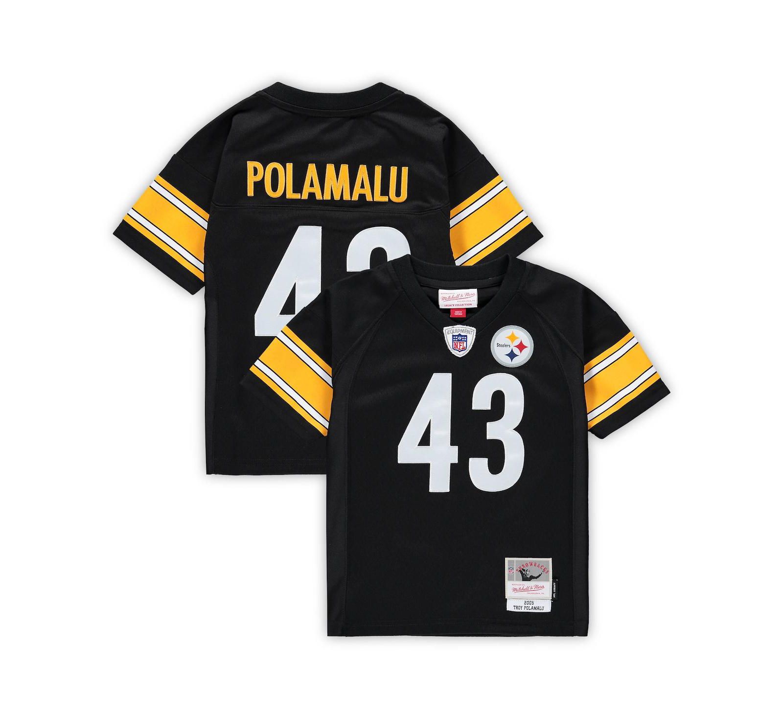 Джерси Mitchell & Ness Troy Polamalu Black Pittsburgh Steelers 2005 Retired Legacy для детей и взрослых
