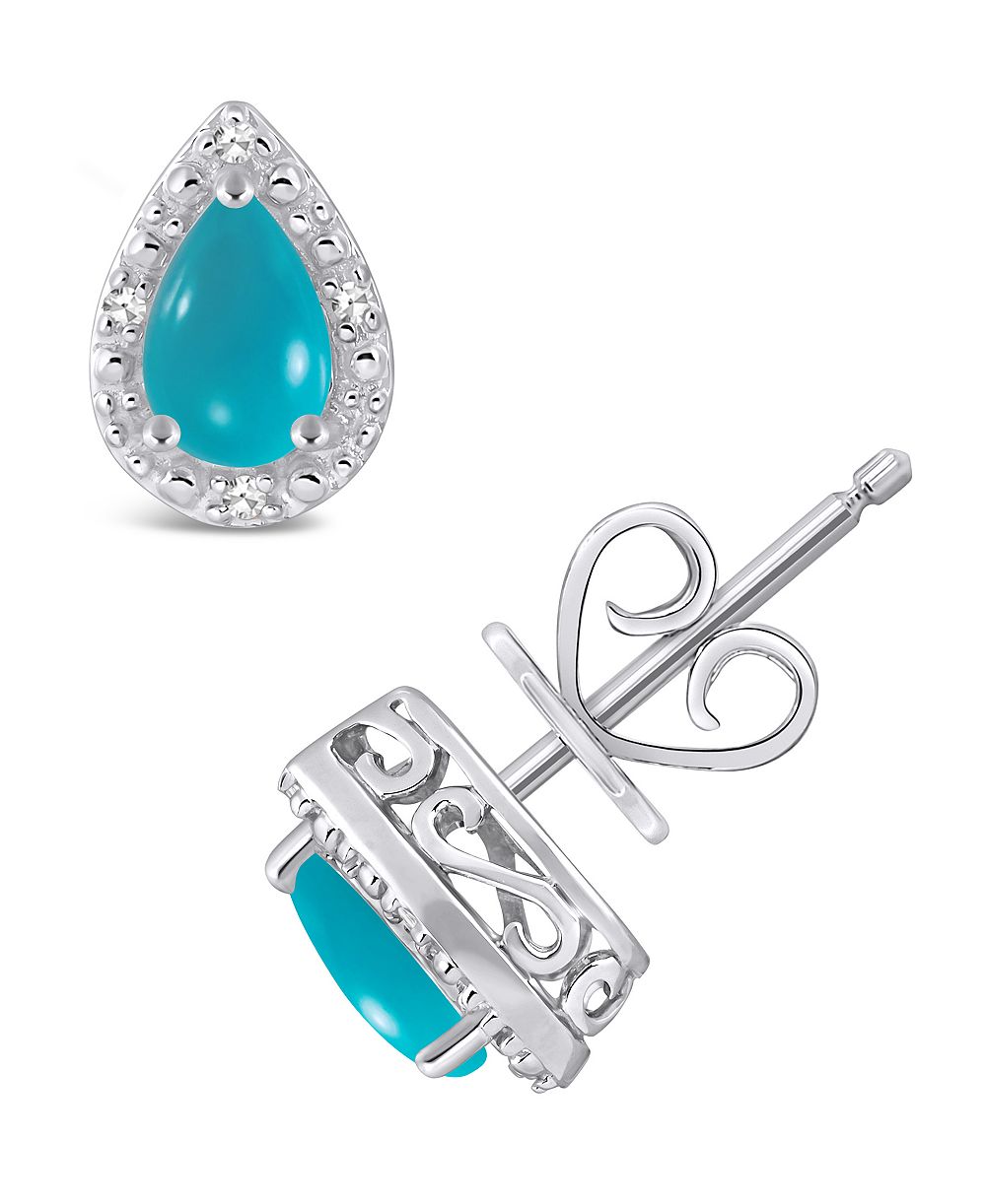 Серьги-гвоздики Onyx & Diamond Accent в Sterling Silver