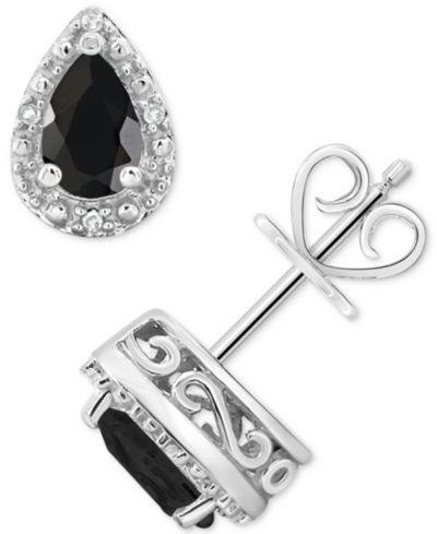 Серьги-гвоздики Onyx & Diamond Accent в Sterling Silver