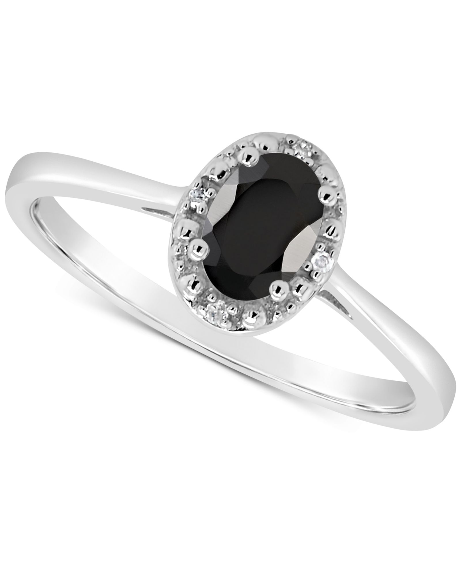 Labradorite  & Diamond Accent Oval Ring in Sterling Silver (Also in Onyx & Turquoise)