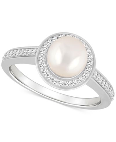 Cultured Freshwater Pearl & Diamond (1/5 ct. t.w.) Halo Ring in Sterling Silver