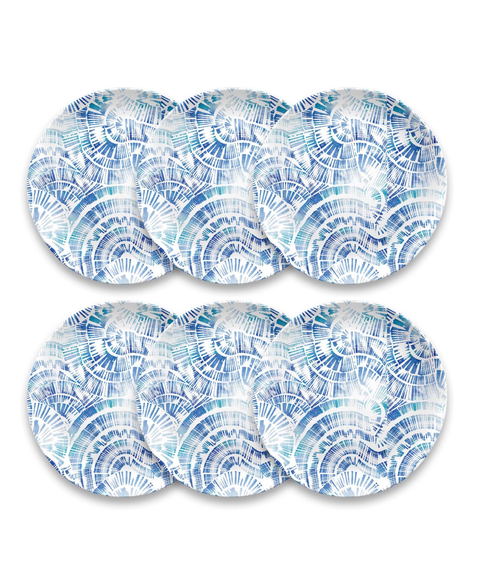 Abode Homewares Melamine Coastal Scallops Dinner Plates, Set of 6
