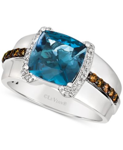 Le Vian Мужское кольцо с Deep Sea Blue Topaz (4-1/2 ct. t.w.) и Diamond (3/8 ct. t.w.) из Sterling Silver