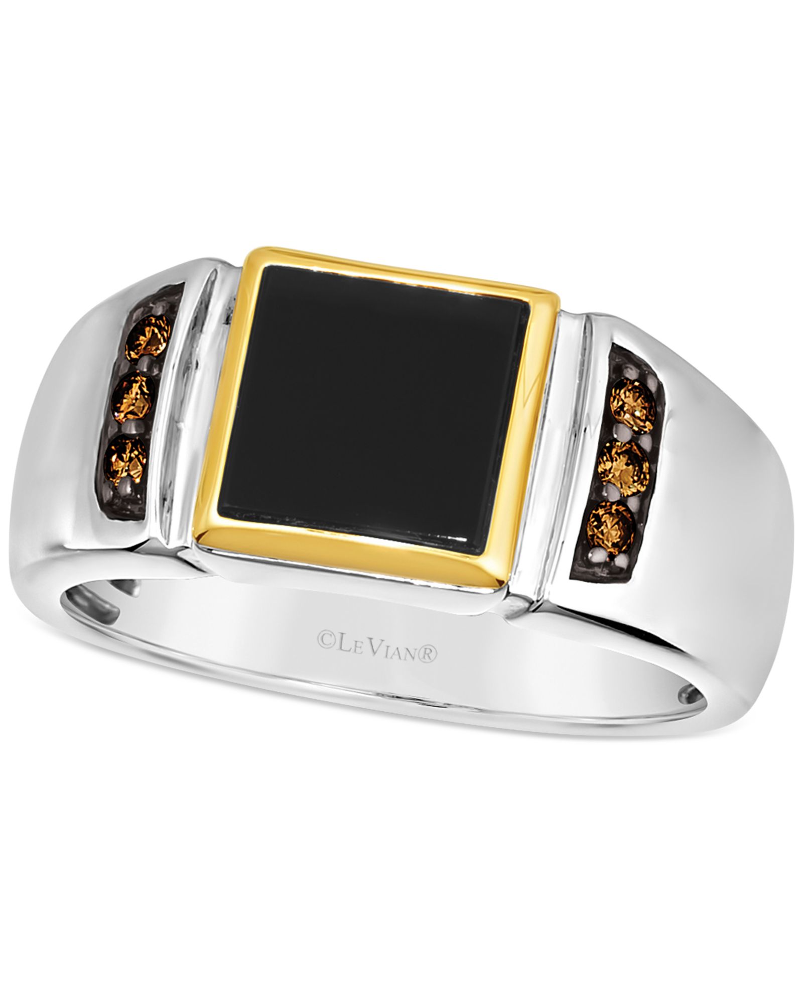 Le Vian Мужской Onyx & Chocolate Diamond (1/6 ct. t.w.) Ring в Sterling Silver & 14k Gold