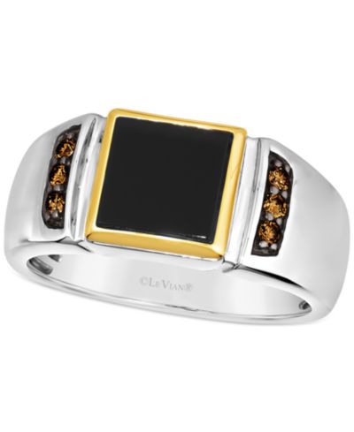 Le Vian® Men's Onyx & Chocolate Diamond (1/6 ct. t.w.) Ring in Sterling Silver & 14k Gold