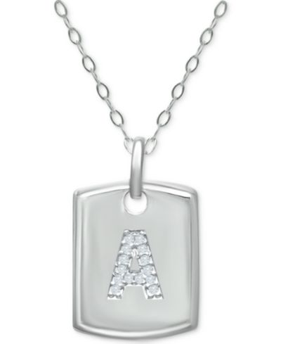 Подвеска Giani Bernini Cubic Zirconia Initial Dog Tag из стерлингового серебра, 16" + 2" extender