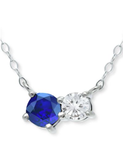 Giani Bernini Lab-Grown Blue Sapphire & Cubic Zirconia Collar Necklace, 16" + 2" extender, Created for Macy's