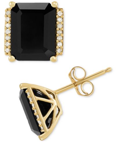 Серьги-гвоздики Onyx & Diamond с акцентом из золота 14k