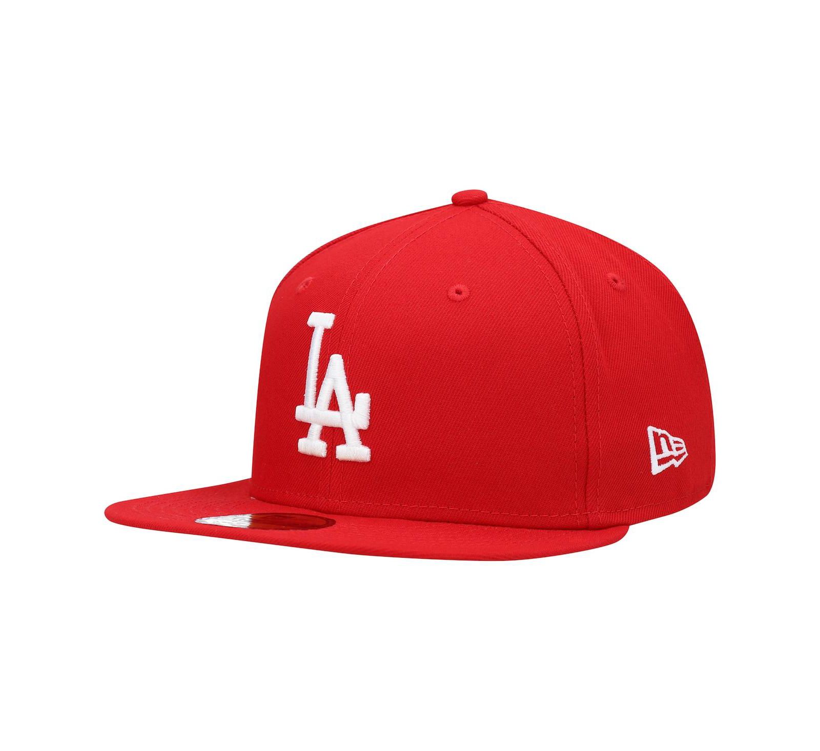 Мужская кепка New Era Red Los Angeles Dodgers Logo White 59FIFTY Fitted