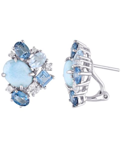 Серьги-гвоздики с ларимаром (6-3/8 ct. t.w.) и разноцветным топазом (4-1/2 ct. t.w.) из стерлингового серебра