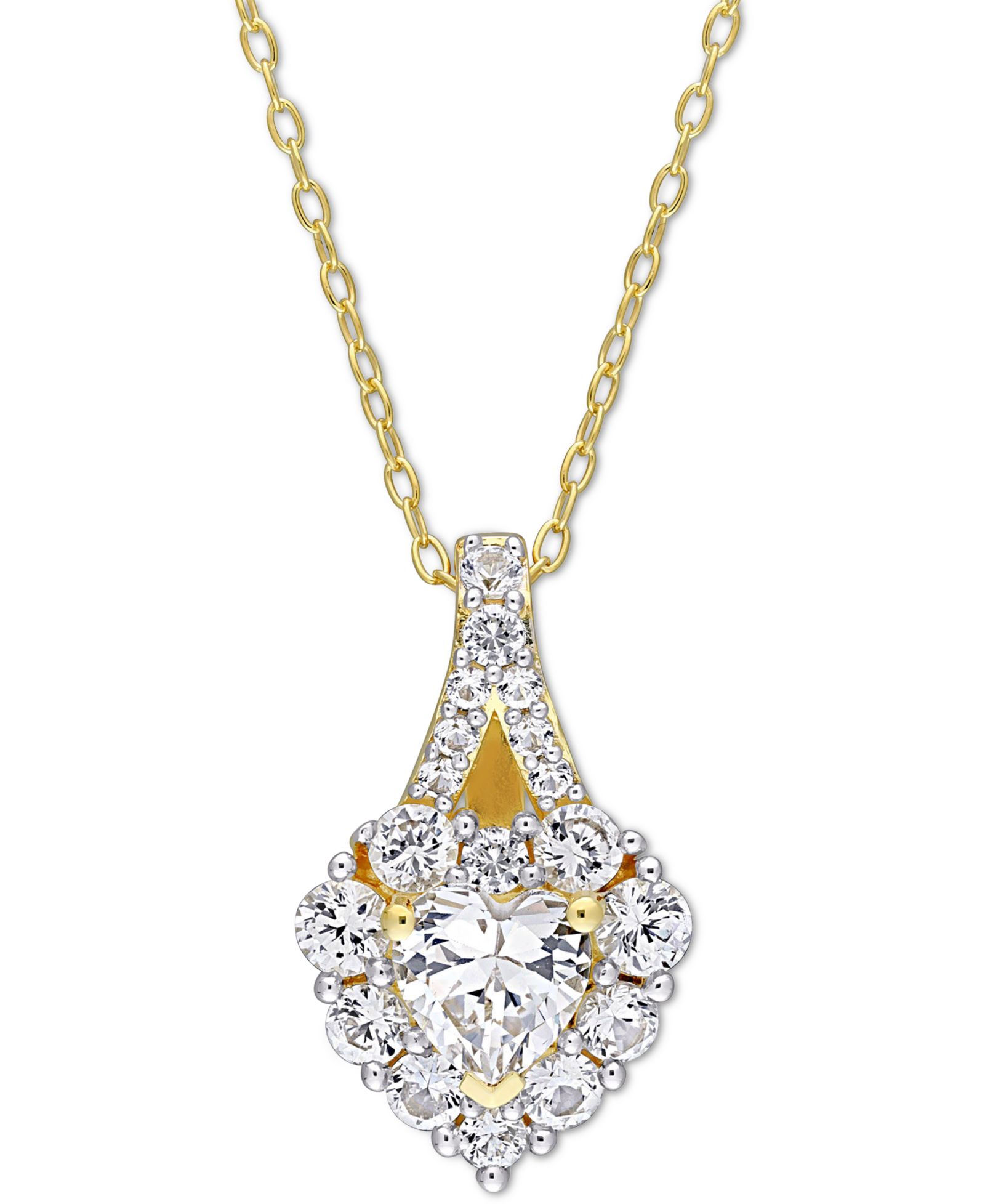 Ожерелье-подвеска Lab-Grown White Sapphire Heart Halo 18" в желтом напылении на стерлинговом серебре (2-7/8 ct. t.w.)