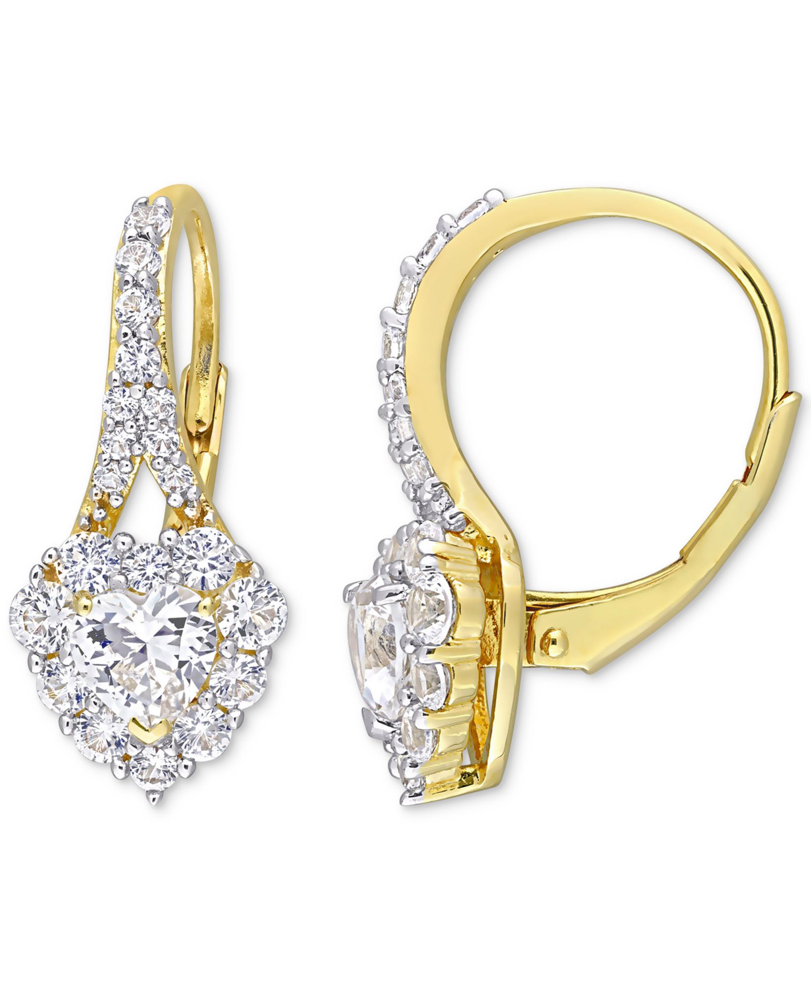 Серьги-кольцо с белым сапфиром Lab-Grown Heart Leverback в желтом Sterling Silver