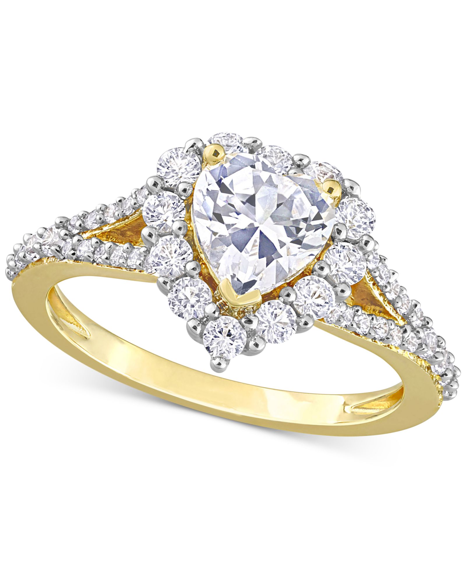 Кольцо с белым сапфиром Lab-Grown Heart (2-2/5 ct. t.w.) в Yellow-Plated Sterling Silver