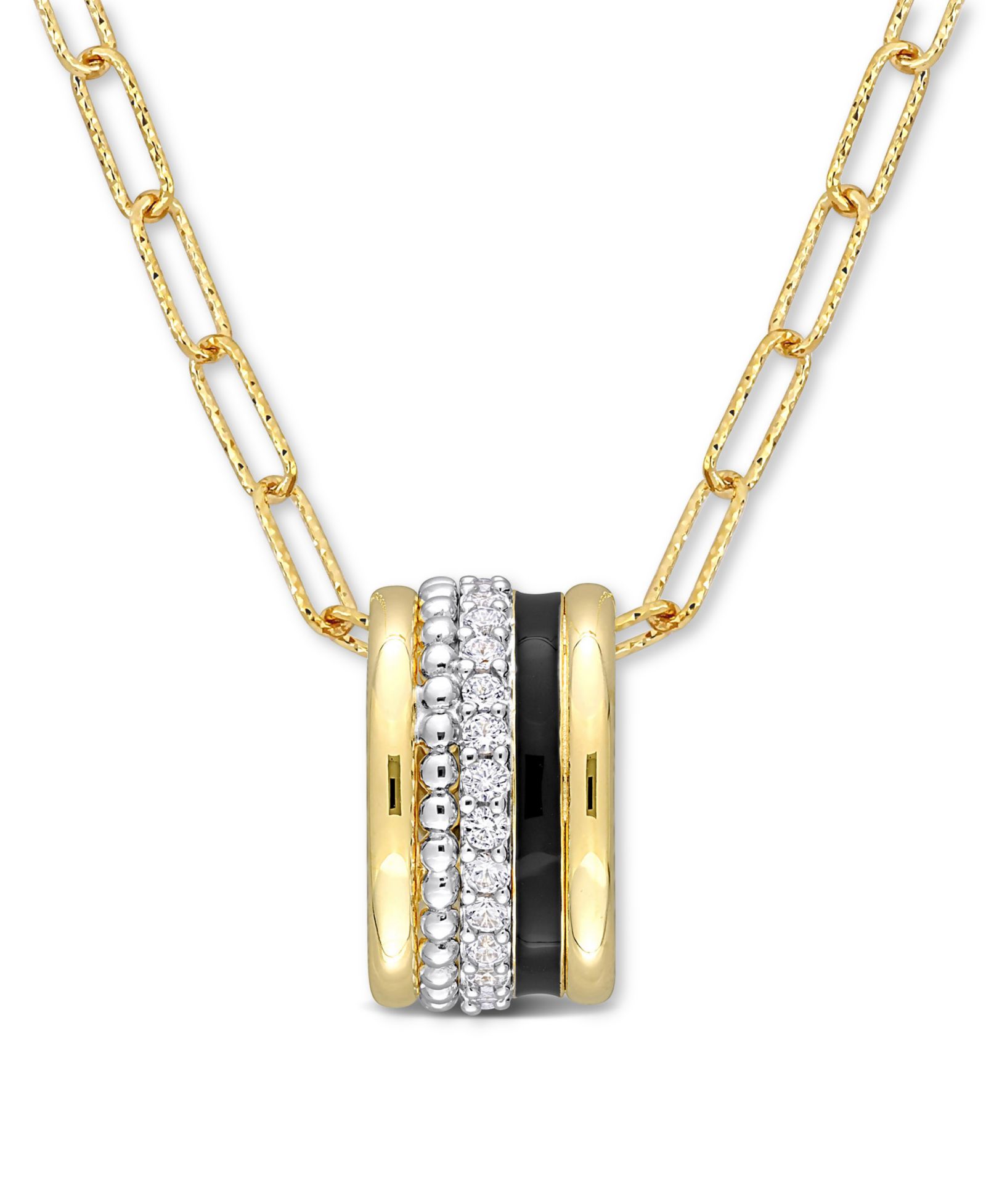 Подвеска-ожерелье Macy's с белым сапфиром (4/5 ct. t.w.) и черной эмалью из стерлингового серебра