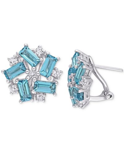 Серьги-гвоздики с голубым и белым топазом (5-1/8 ct. t.w.) в стерлинговом серебре
