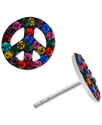 Серьги-гвоздики Giani Bernini Crystal Rainbow Peace Sign из стерлингового серебра