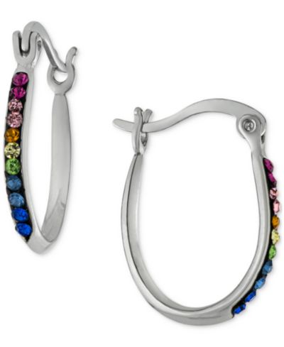 Серьги-кольца Giani Bernini Rainbow Crystal Oval в серебряном покрытии