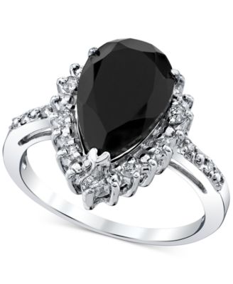 Кольцо с ониксом и бриллиантом (1/4 ct. t.w.) Halo в стерлинговом серебре