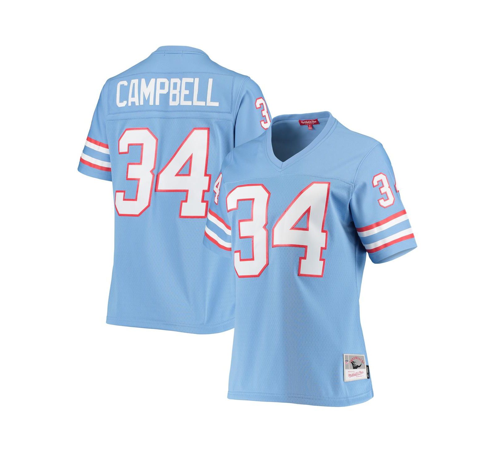 Женская джерси Mitchell & Ness Earl Campbell Light Blue Houston Oilers 1980 Legacy Replica