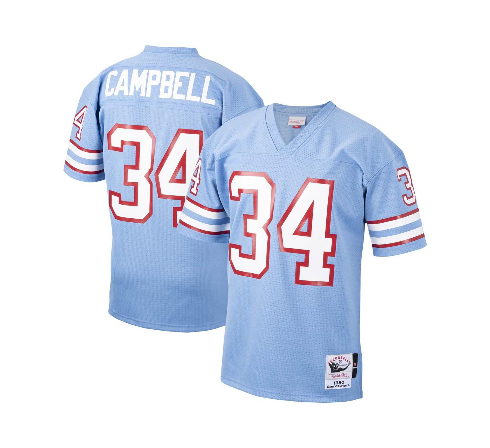 Мужская ретро джерси Mitchell & Ness Earl Campbell Houston Oilers 1980 Authentic Light Blue