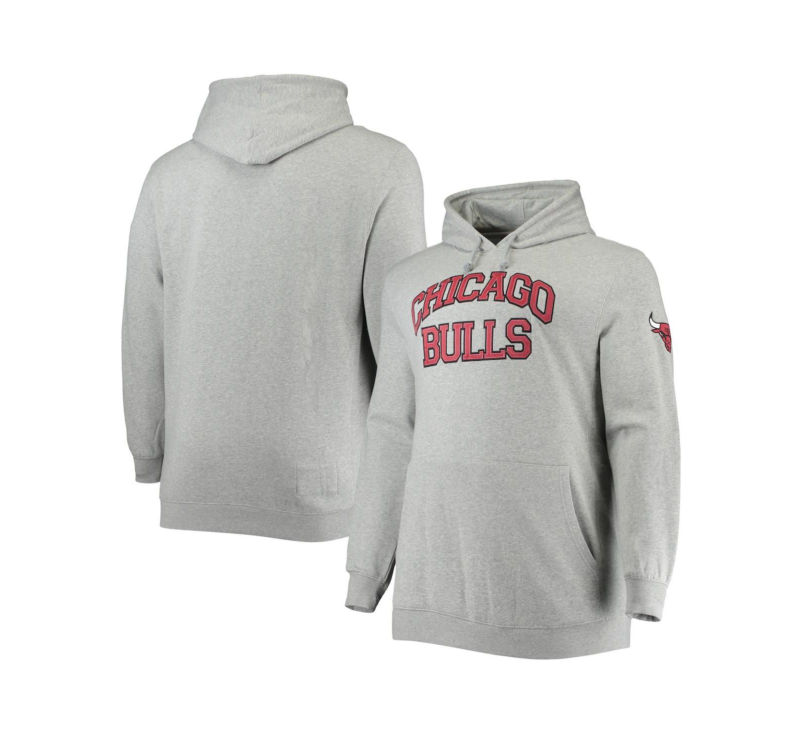 Мужское худи Mitchell & Ness Chicago Bulls Hardwood Classics Big and Tall Throwback Pullover серого цвета