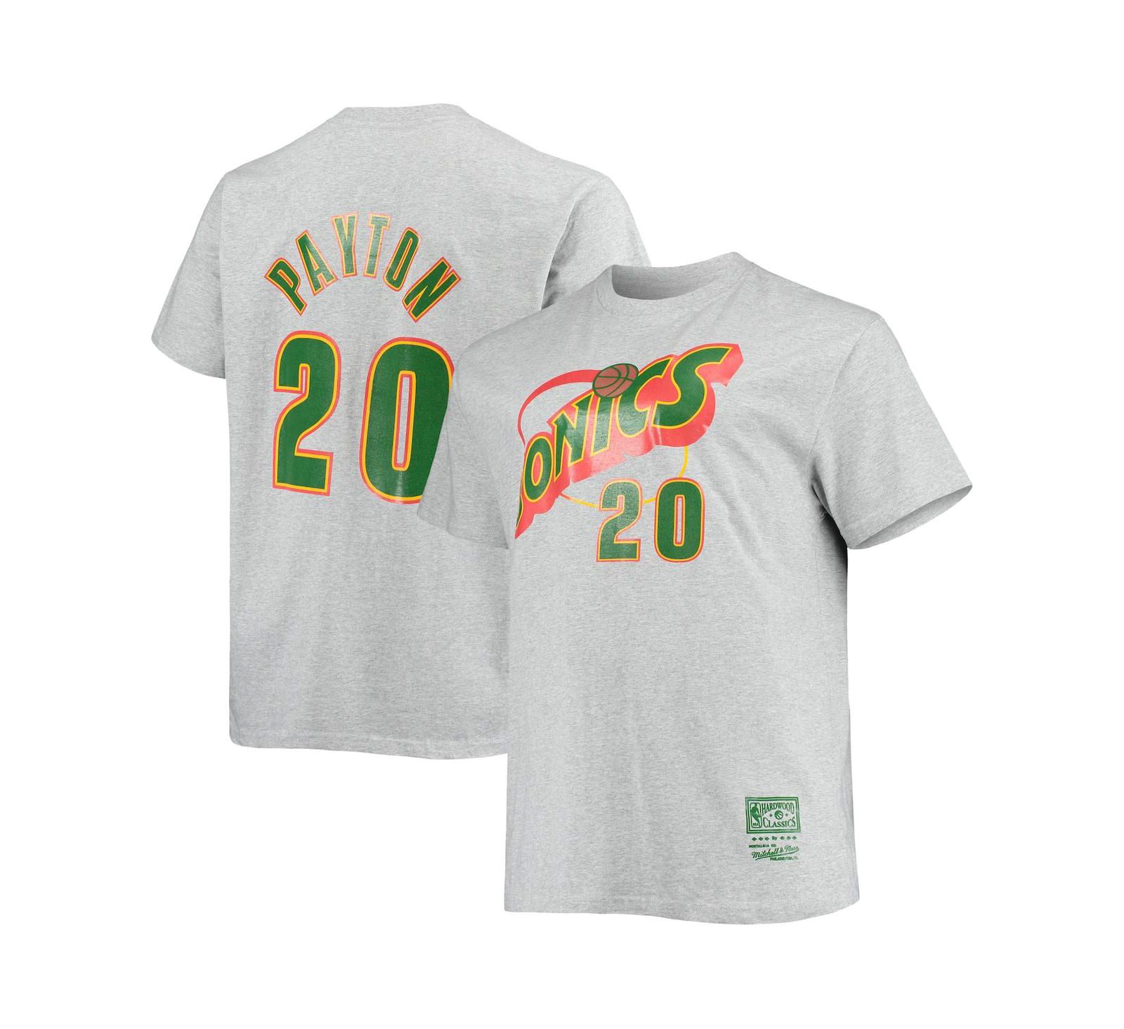 Men's Mitchell & Ness Gary Payton Heather Gray Seattle Supersonics Big and Tall Hardwood Classics Name and Number T-shirt