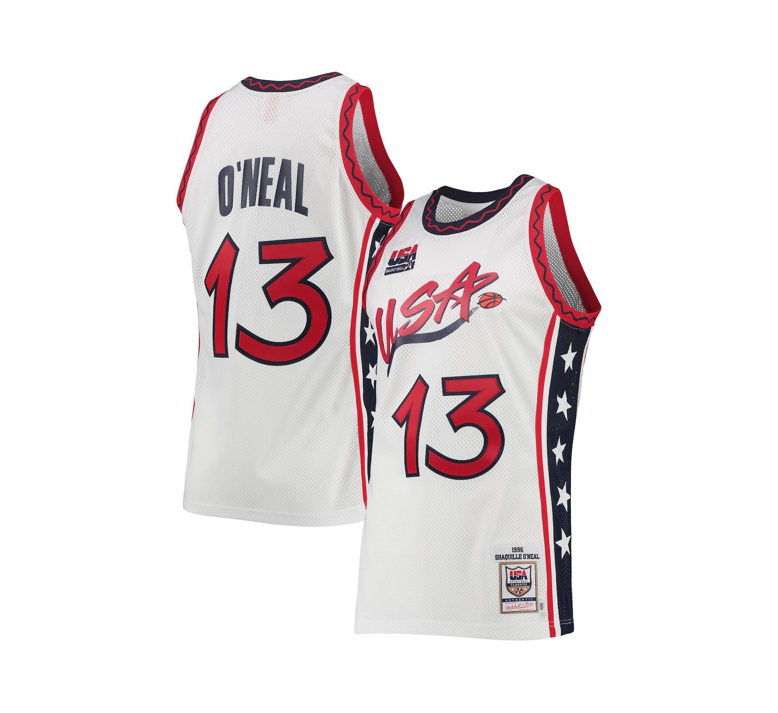 Мужская джерси Mitchell & Ness Shaquille O'Neal White USA Basketball 1996 Hardwood Classics Authentic