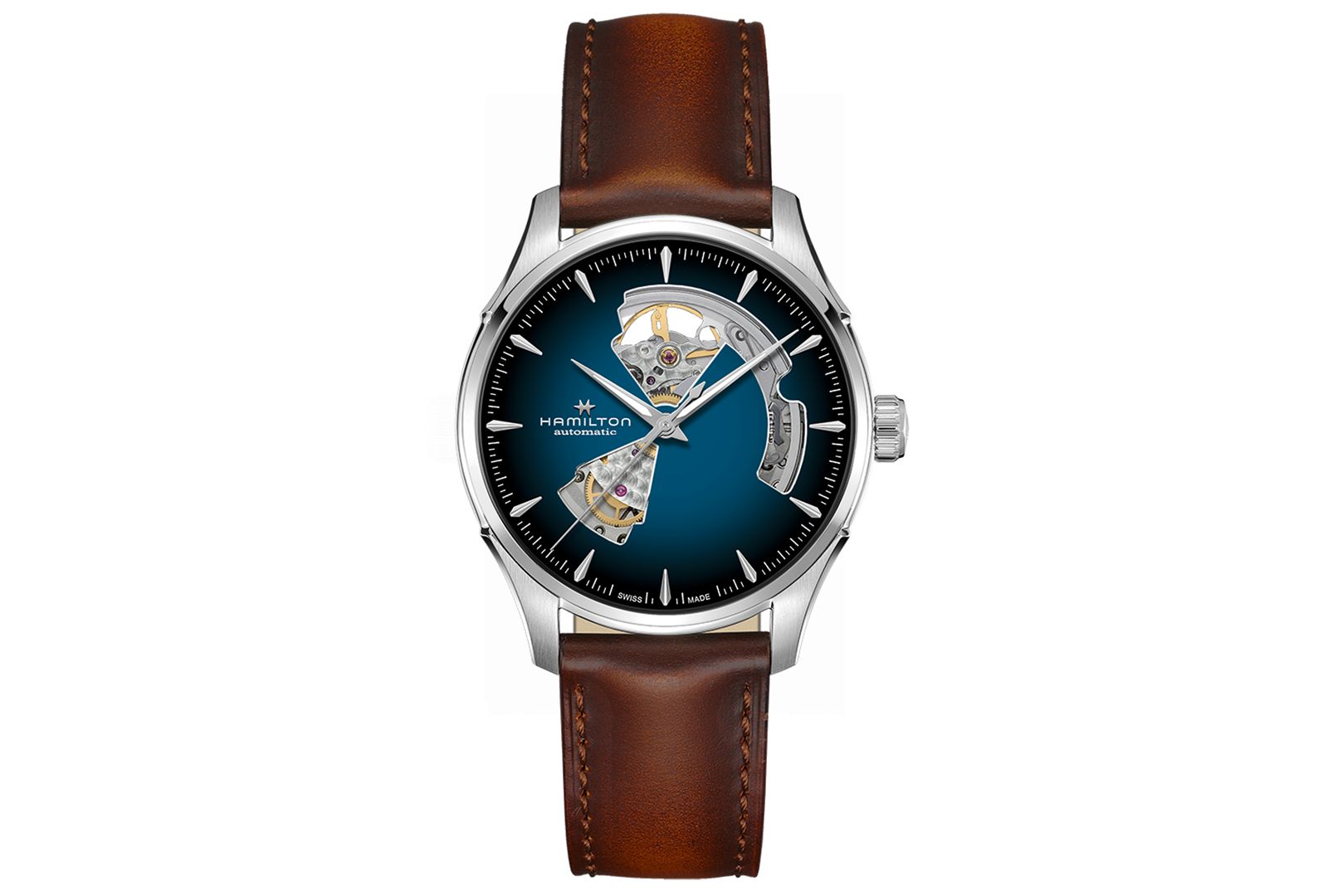 Hamilton Men's Automatic Jazzmaster Open Heart Smoked Blue Stainless Steel Strap Watch 40mm
