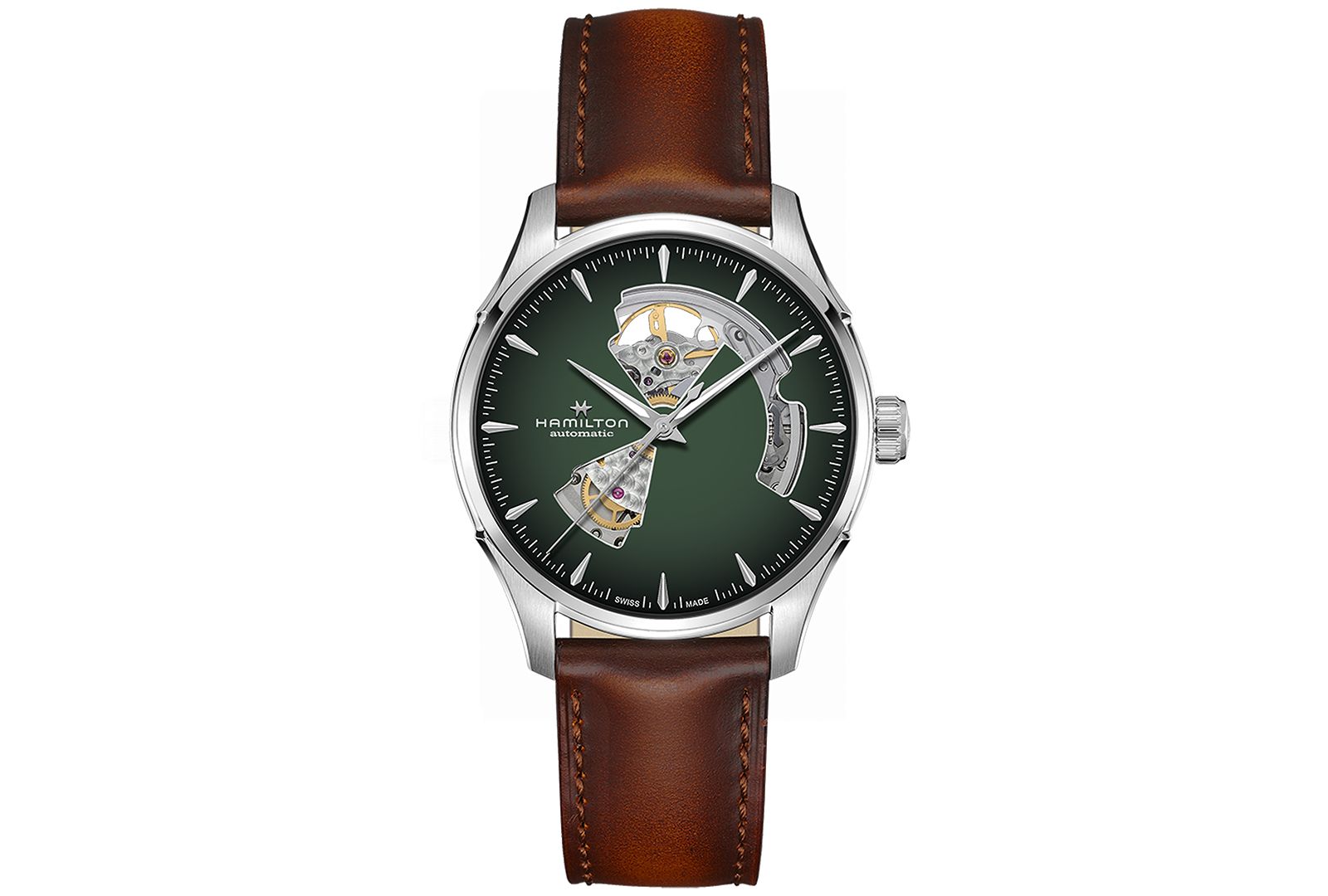 Мужские автоматические часы Hamilton Jazzmaster Open Heart Smoked Green Stainless Steel Strap 40mm