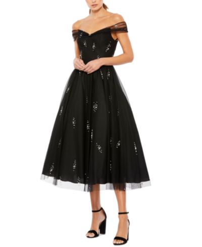 Коктейльное платье Mac Duggal Women's Ieena с открытыми плечами и отделкой из тюля