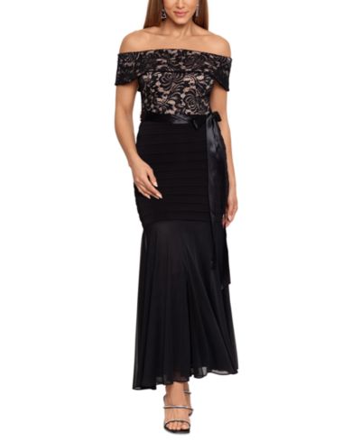 Платье Betsy & Adam Petite Lace-Top Off-The-Shoulder Gown