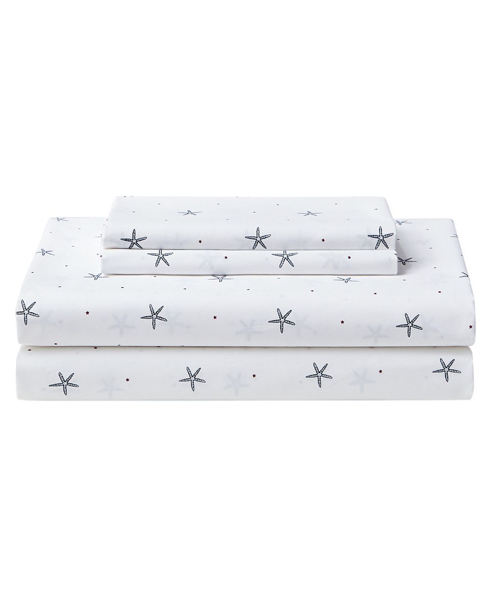 Nautica Star Spangled Coastal Cotton Percale 4-Piece Sheet Set, King