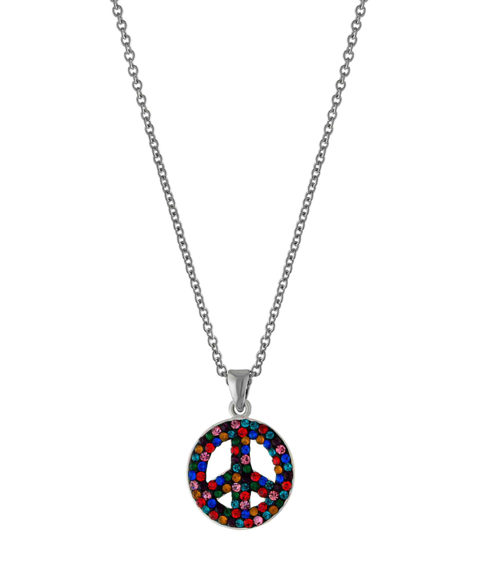 Женская подвеска-кулон Rainbow Color Crystal Peace Sign Necklace