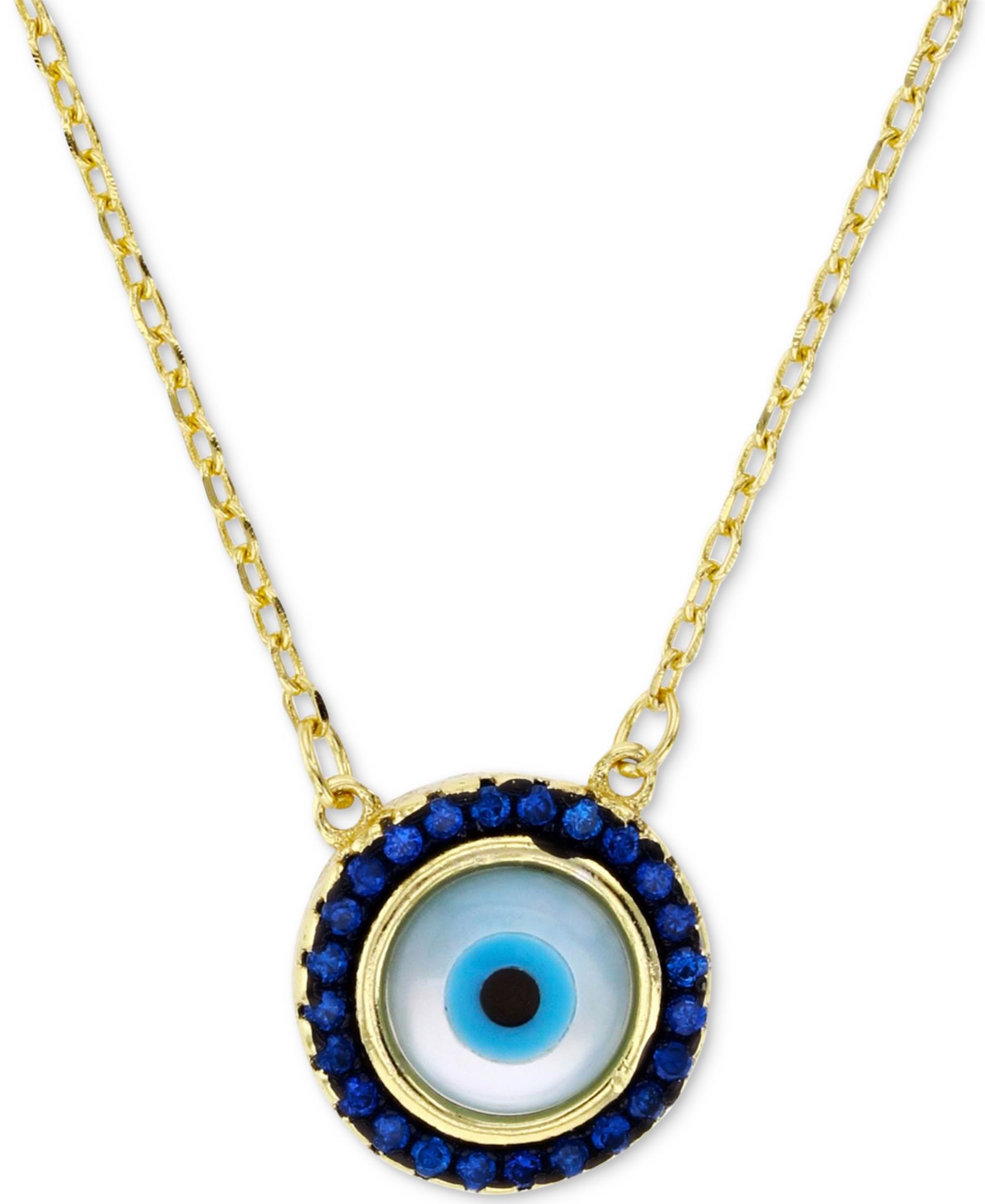 Подвеска Macy's Cubic Zirconia & Enamel Evil Eye Halo, 16" + 1" extender в позолоченном серебре 14k Gold-Plated Sterling Silver
