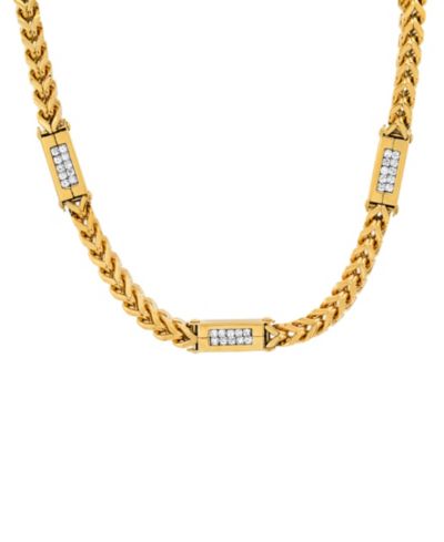 STEELTIME Мужская цепочка Wheat Chain и имитация бриллиантов, 18k Gold Plated Stainless Steel